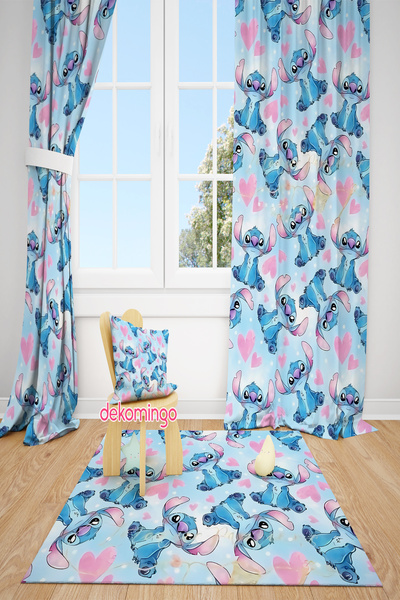 dekomingo Blue Background with Stitch Pattern 2-Wing Background Curtain