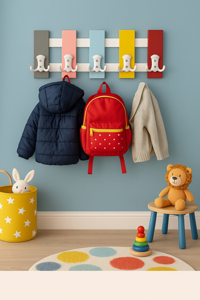 Mim Life Ahşap Askılık ColorRack 10 Gözlü Çocuk Odası Genç Odası Antre Askılık