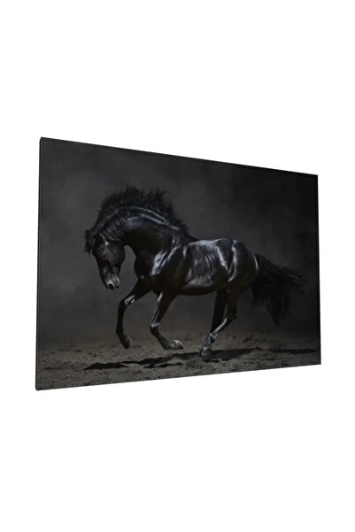 PozaTablou Pictură pe pânză: Cal negru în mișcare dinamică 110x80 cm