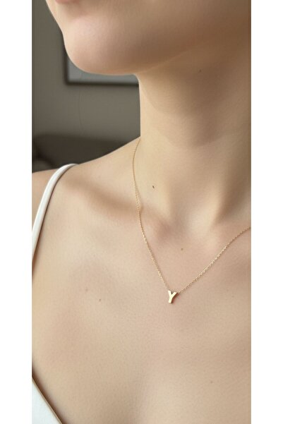 kuyumcu nurettin 1,50 gr (GRAM) Y Harfi 3 Boyutlu Kolye Ucu ve Zincir 14 Ayar...