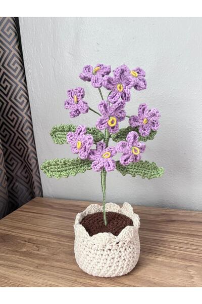 HENERA El Örgüsü Saksıda Lila Çiçek -Yapay Çiçek -Doğum Günü-Yılbaşı-Hediye-S...