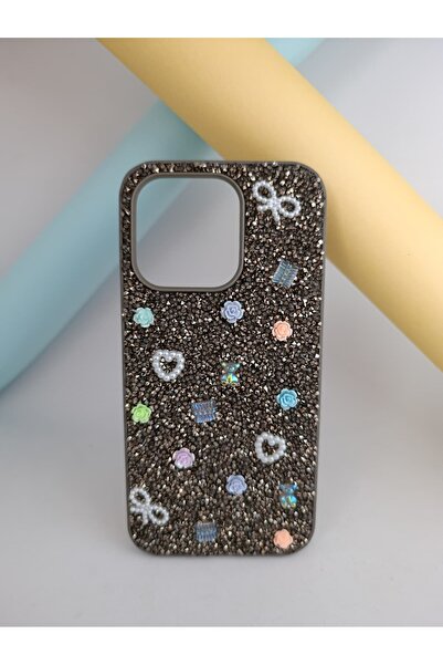 technocaseee İphone 13 / 14 Taşlı Gül Desenli Silikon Kılıf