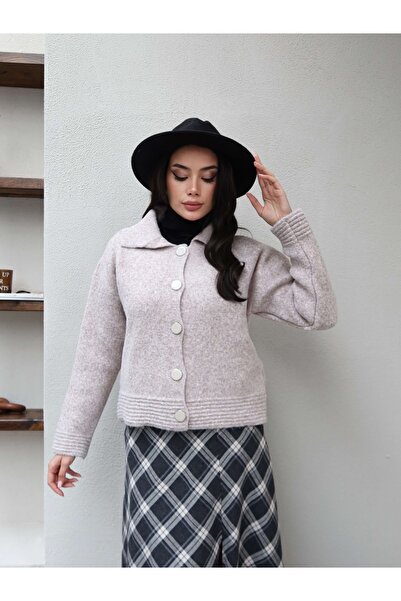 ESRAHELVACI Polo Neck Big Button Cardigan Jacket