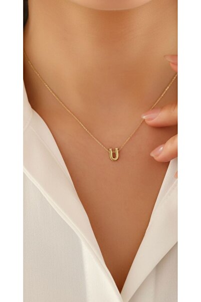 kuyumcu nurettin 1,50 gr (GRAM) Ü Harfi 3 Boyutlu Kolye Ucu ve Zincir 14 Ayar...