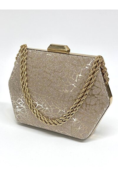 NAZART Women's Complex Shiny Gold Evening Dress Clutch Chain Strap Handheld Wedding Engagement Evening Bag