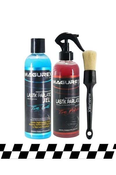 MAGUREX Lastik Parlatıcı Jel 400ML + Sprey Parlatıcı 400ML + Detay Fırçası Seti