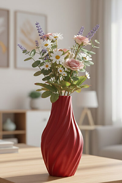 MEK Vază decorativă estetică din plastic cu design Wave, roșu (20x11cm)