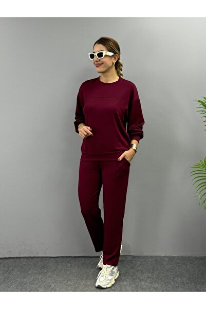 Wear Up المرأة طويلة الأكمام طاقم الرقبة فسكوزي اثنين من الغزل بلوزة وبنطلون ...