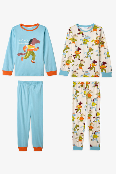 Penti Ecru Boy's Look Retro 2-Piece Pajama Set