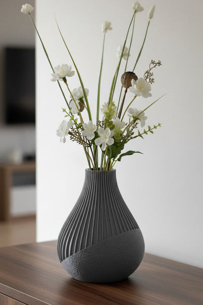 MEK Texture & Line Combination Decor Vase Gray (20X17Cm)
