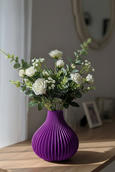 MEK Aesthetic Striped Decorative Vase Purple (22X22Cm)