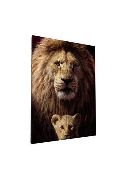 PozaTablou Pictură pe pânză: Portret de leu și pui în tandrețe - 80x110 cm