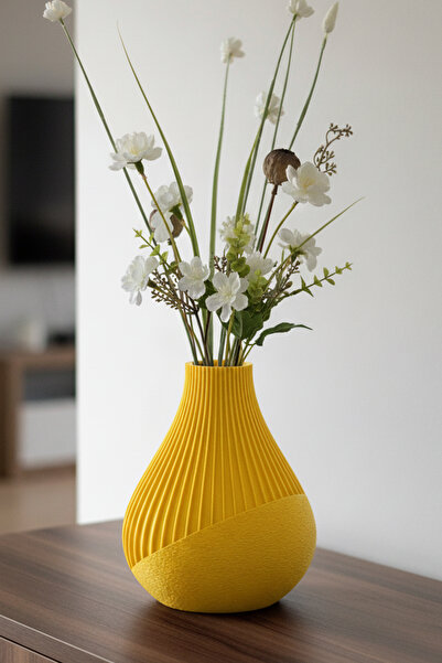 MEK Texture & Line Combination Decor Plastic Vase Yellow (20X17Cm)