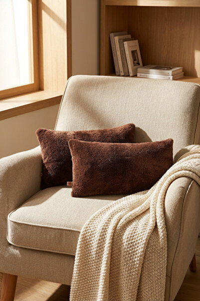 HAMUR Scandinavian Bohemian 2-Piece Teddy Puffy Throw Pillow Cover Brown