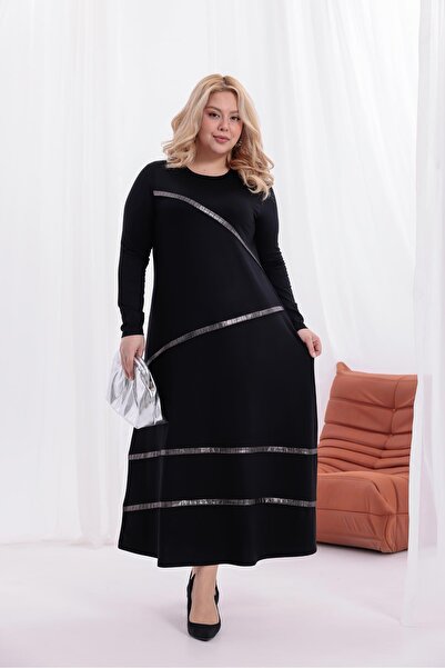 Siyezen Plus Size Silver Stripe Dress