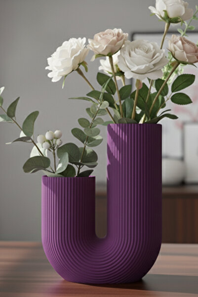 MEK Striped U Curved Decorative Vase Purple (23X17Cm)
