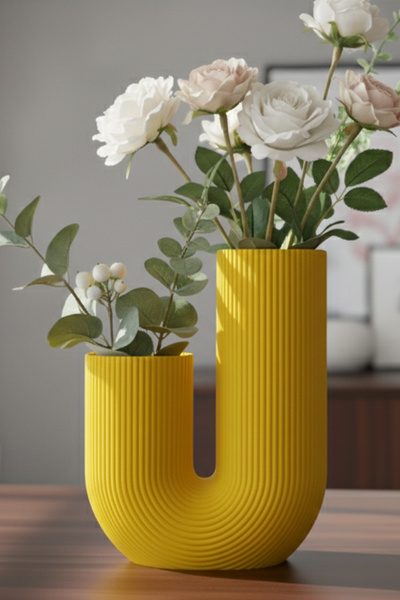 MEK Striped U Curved Decorative Vase Yellow (23X17Cm)