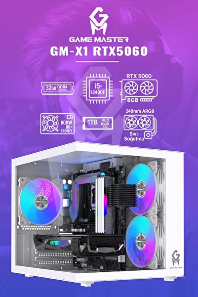 GM Game Master GM-X1 RTX5060 İntel i5-12400F CPU 32GB RAM 1TB M.2 RTX5060 8GB...
