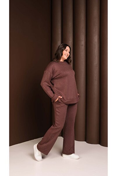 Esina Women's Modal Fabric Pipe Leg Tracksuit Set with Stone Detail