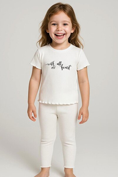 Breeze Girl's Tights Set Glitter Text Printed 1.5-5 Years Old, Ecru