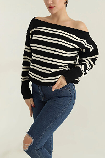 VıoShıne Women's Striped Boat Neck Knitwear Sweater