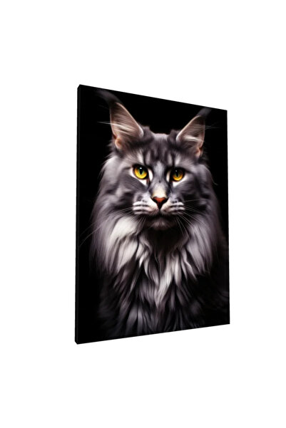 PozaTablou Pictură pe pânză: Portretul unei pisici cu blană gri și ochi aurii...