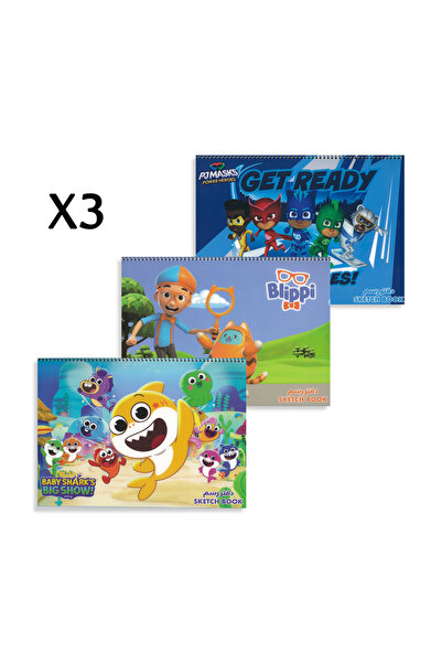 Rainbow Max باقة كراسات رسومية – 3 دفاتر (Baby Shark / Blippi / PJ Masks)