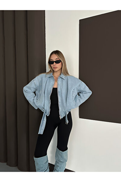 Joi New Season Faux Oversized Bomber Denim Jacket with Fur Inside