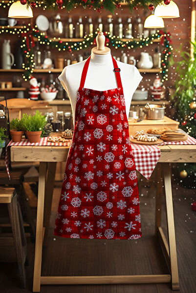 Moud's مريلة مطبخ منقوشة بنمط رقاقات الثلج المربعة لعيد الميلاد، مريلة طهي، مريلة نادل، مريلة مطعم