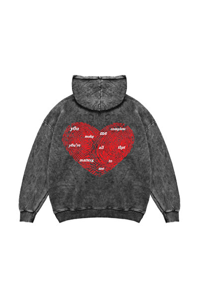 Sekizbiraltı You Make Me Complete Printed Oversized Unisex Washable Black Hoodie