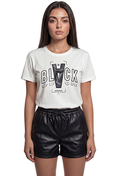 Color Luxe ''The Black'' Written Printed 100% Cotton Relaxed Fit Premium Wome...