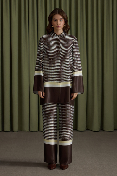 Aker Kahverengi Koza Desenli Viscon Tunik