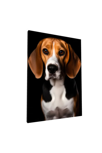 PozaTablou Pictură pe pânză: Portret realist al unui Beagle pe fundal negru 70x100 cm