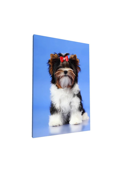 PozaTablou Pictură pe pânză: Cățeluș adorabil cu fundă roșie 50x70 cm