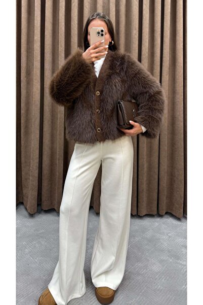 Maysa V YAKA YUMUŞAK DOKULU KÜRK CEKET-KAHVE