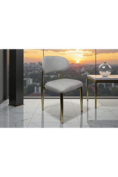 fursimo ROME Serisi Kadife Kumaş Gold Metal Ayak Yemek Odası Sandalyesi 1 Adet