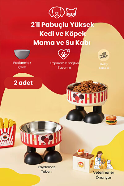 PetFix 2'li Pabuçlu , Kedi ve Köpek Mama ve Su Kabı