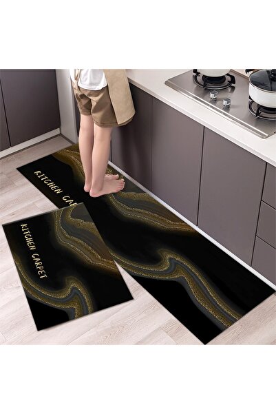 OEM Set de 2 covorașe antiderapante. 150*44 cm, 76*45 cm. Negru cu auriu.