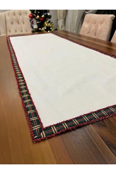 RUNNER Su Geçirmez Leke Tutmaz Masa – Beyaz Kumaş Kurdele Biyeli 120x50 Şık T...