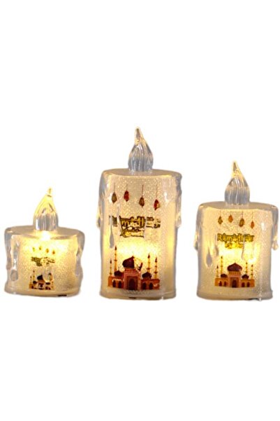 Toybox 3 قطع من شموع رمضان LED بدون دخان ولا لهب تعمل بالبطارية