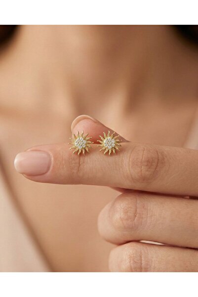 İNDİGO TAKI Zarif Güneş 14 Ayar Altın Küpe