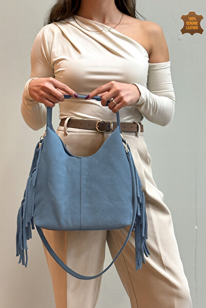 MaVaux Geantă de mână și de umăr din piele de căprioară, 100% piele nubuck autentică, cu design elegant și detaliat