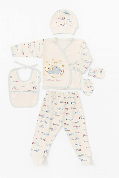 Onouqo طقم خروج الطفل من المستشفى مكون من 5 قطع - طقم أطفال أزرق اللون مع دمي...