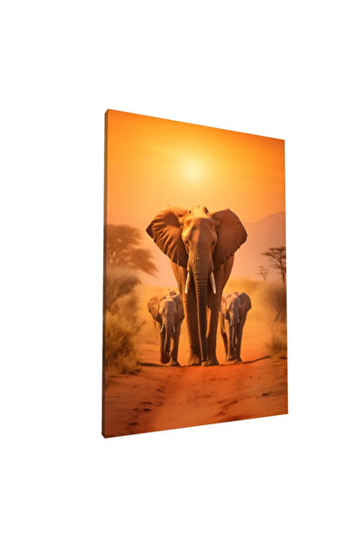 PozaTablou Pictură pe pânză: Elefanți în apusul african 70x100 cm