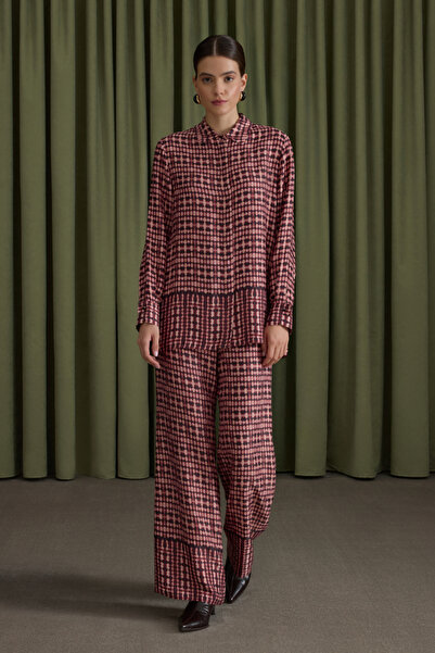 Aker Bordo Desenli Viscon Beli Lastikli Pantolon