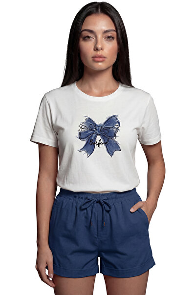 Color Luxe ''Borfend'' Artistic Blue Bow Printed 100% Cotton Relaxed Fit Prem...
