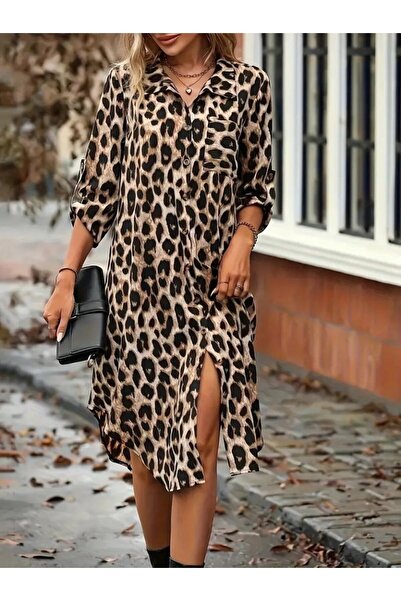 Wear Up Rochie midi modală cu mâneci lungi, cu decolteu și nasturi în față, c...