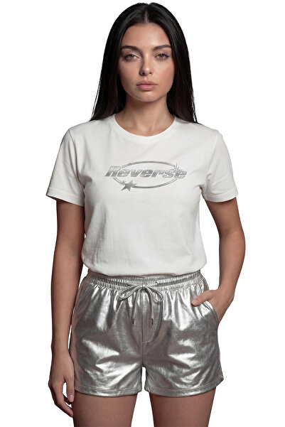 Color Luxe ''Reverse'' Y2K Metallic Lettering Printed 100% Cotton Relaxed Fit...