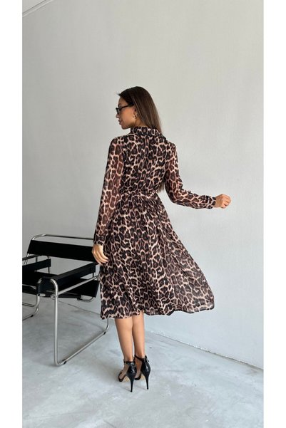 Ecenin Favorileri Leopard Printed Chiffon Shirt Dress