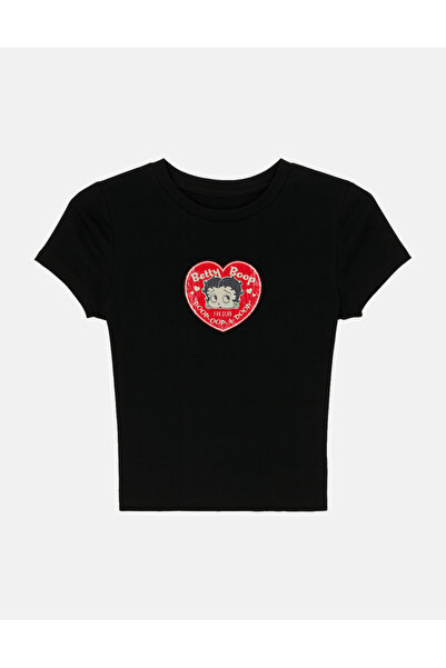 RF Studio Betty Boop Siyah Baby Tee Crop Top T-shirt